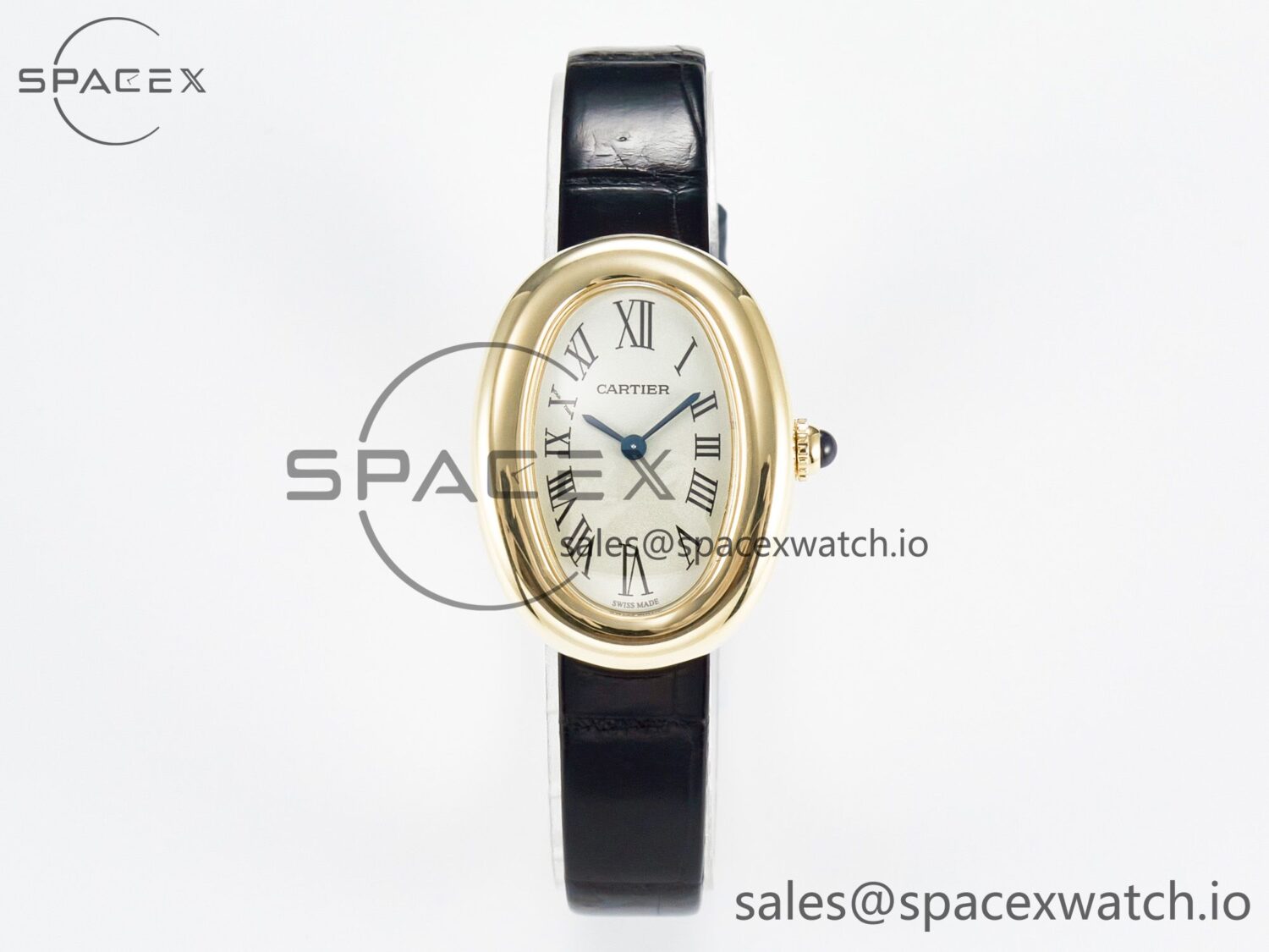 Baignoire De Cartier YG DRF reference-accurate Silver Dial on Black Leather Strap Swiss Quartz — custom-built watch