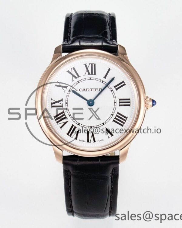 Ronde De Cartier 36mm RG DRF reference-accurate Sandblasted Silver-Plated White Dial on Black Leather Strap Ronda Quartz — custom-built watch