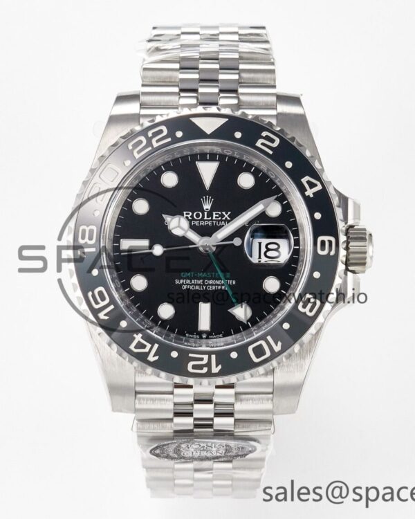 GMT-Master II 126710 GRNR Black/Gray Ceramic 904L Steel Clean reference-accurate on Jubilee Strap DD3285 — custom-built watch