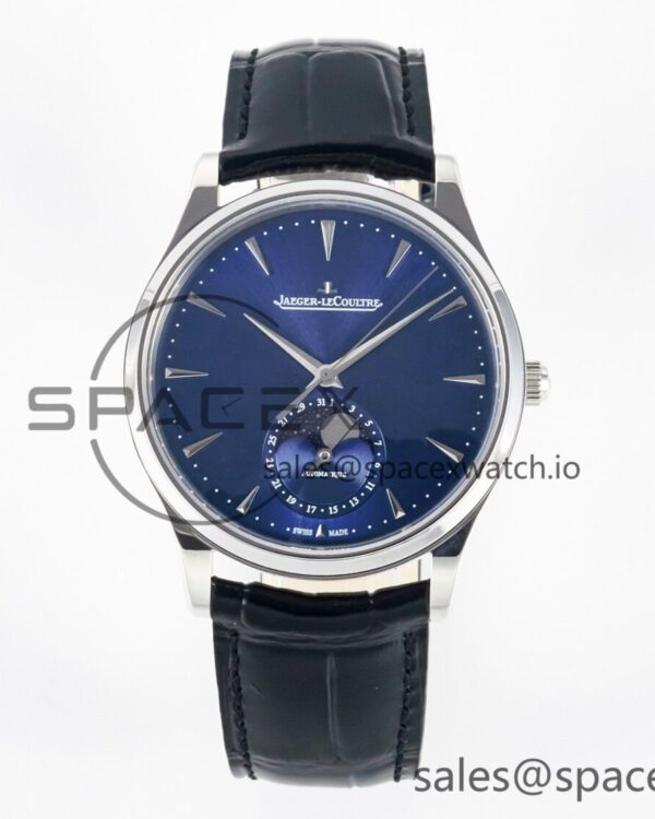 Master Ultra Thin Moon 1368420 SS Z+F reference-accurate Blue Dial on Black Leather Strap SA925 hand-finished build — custom-built watch