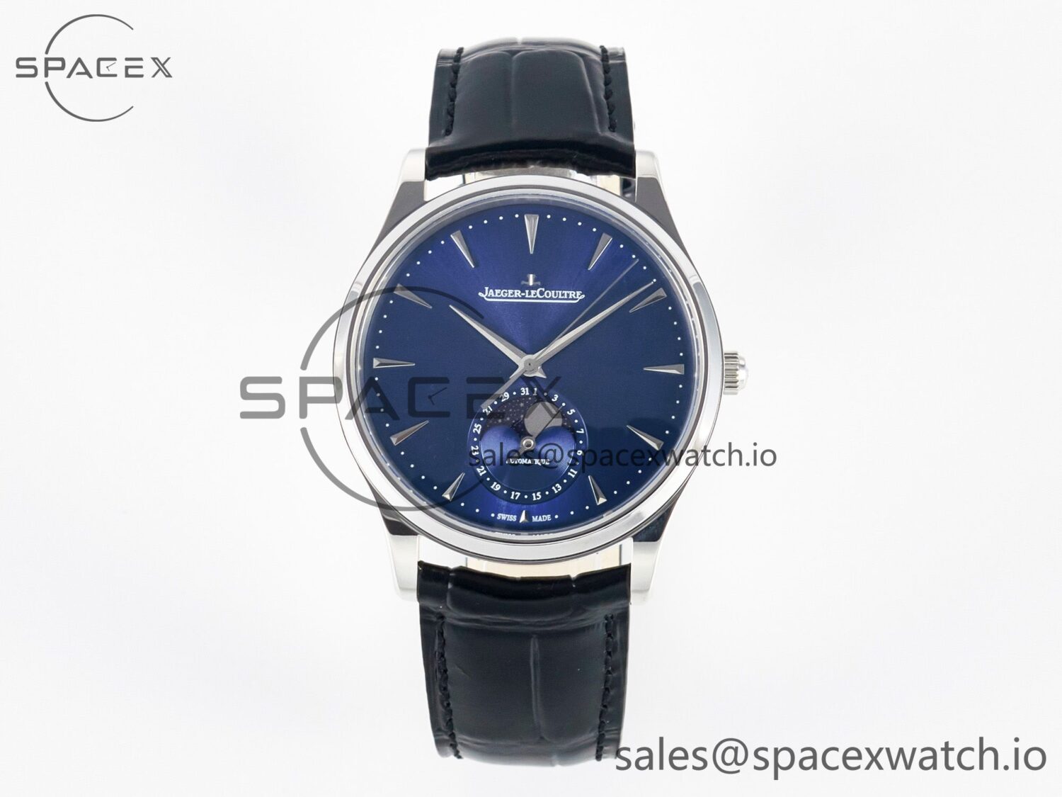 Master Ultra Thin Moon 1368420 SS Z+F reference-accurate Blue Dial on Black Leather Strap SA925 hand-finished build — custom-built watch