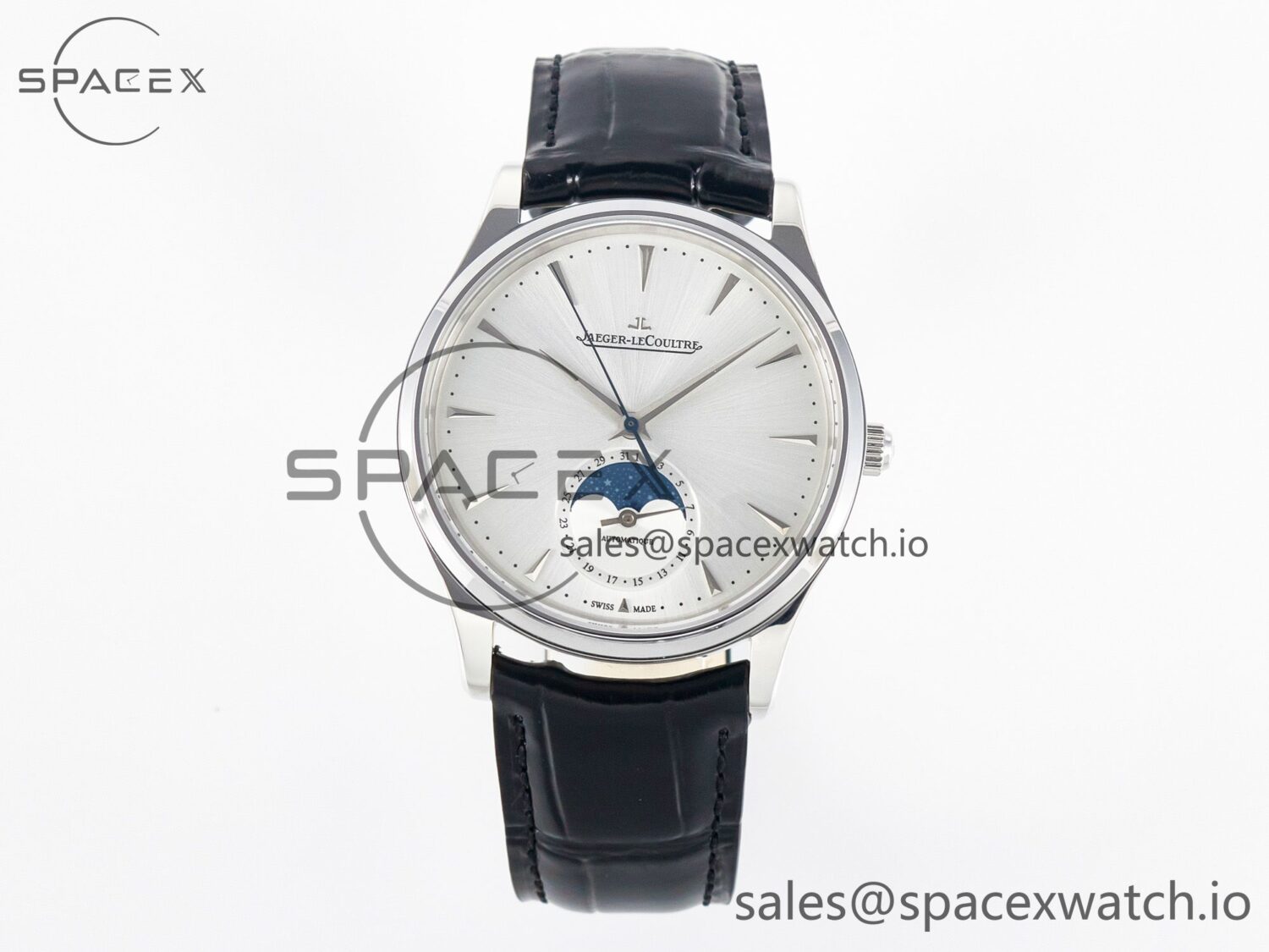 Master Ultra Thin Moon 1368420 SS Z+F reference-accurate White Dial on Black Leather Strap SA925 hand-finished build — custom-built watch