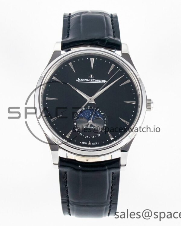Master Ultra Thin Moon 1368420 SS Z+F reference-accurate Black Dial on Black Leather Strap SA925 hand-finished build — custom-built watch