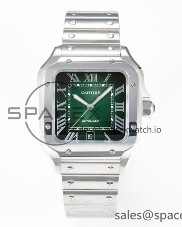 Santos de Cartier 40mm SS 2018 BVF reference-accurate Green Dial on SS SmartLinks Bracelet MIYOTA 9015 V2 — custom-built watch