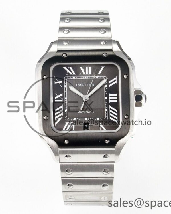 Santos de Cartier 40mm 2018 BVF reference-accurate Gray Bezel Gray Dial on SS SmartLinks Bracelet MIYOTA 9015 — custom-built watch