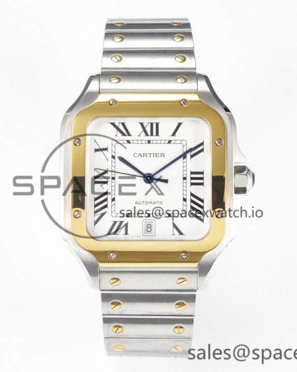 Santos de Cartier 40mm 2018 BVF reference-accurate YG Bezel White Dial on SS SmartLinks Bracelet MIYOTA 9015 — custom-built watch