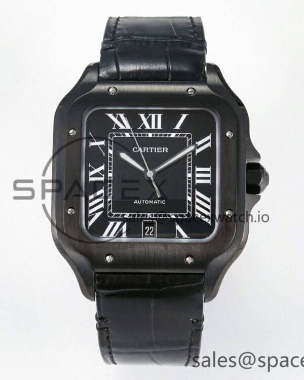 Santos de Cartier 40mm 2018 BVF reference-accurate Black Dial on Black Leathr Strap MIYOTA 9015 — custom-built watch