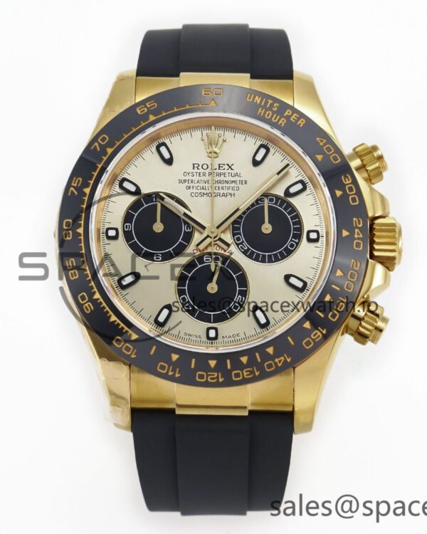 Daytona 116518 QF reference-accurate YG/Black Dial on Oysterflex Strap SH4130 V3 (Gain Weight) — custom-built watch