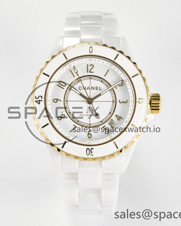 J13 38mm YG White Ceramic BVF reference-accurate White Dial on Bracelet A12.1 — custom-built watch