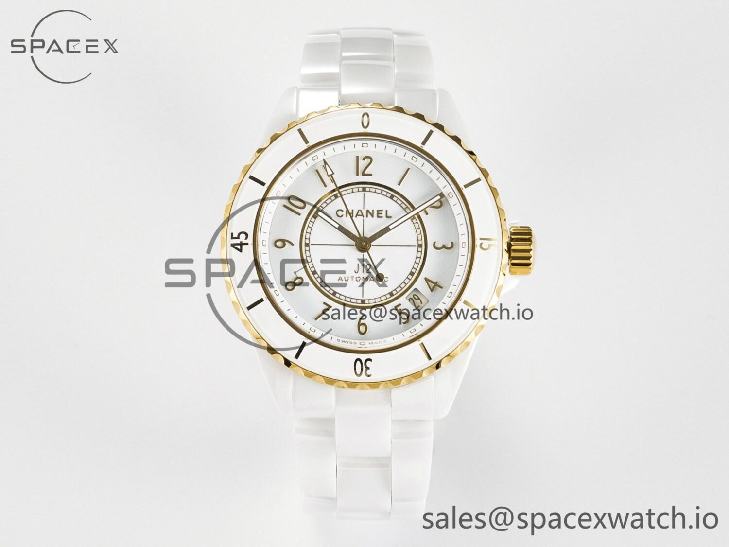J13 38mm YG White Ceramic BVF reference-accurate White Dial on Bracelet A12.1 — custom-built watch