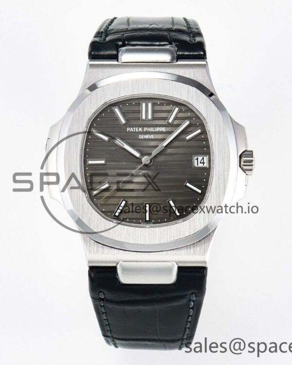 Nautilus 5711 SS 3KF reference-accurate Gray Textured Dial on Black Leather Strap A324 hand-finished build V2 — custom-built watch