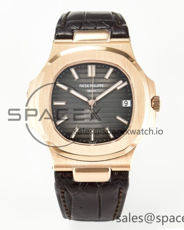 Nautilus 5711/1R RG 3KF reference-accurate Brown Textured Dial on Brown Leather Strap A324 hand-finished build V2 — custom-built watch