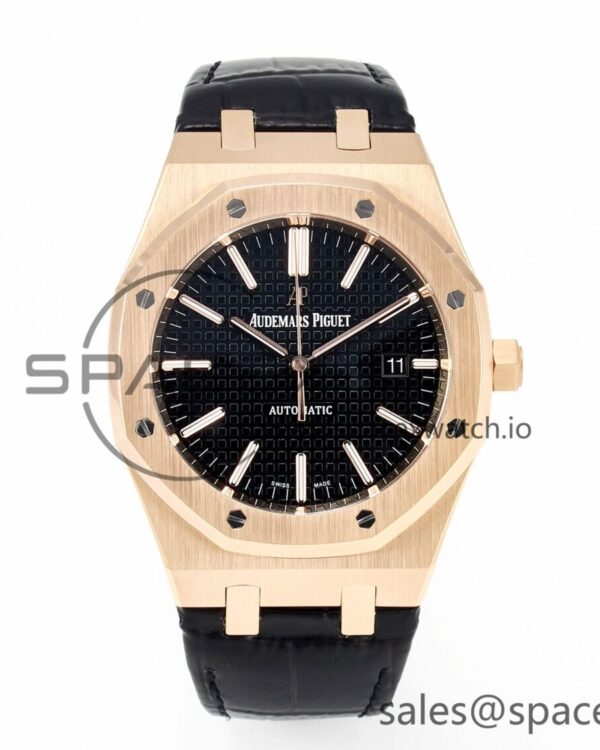 Royal Oak 41mm 15400 RG APSF reference-accurate Black Dial on Black Leather Strap SA3120 hand-finished build V4 (Gain Weight) — custom-built watch