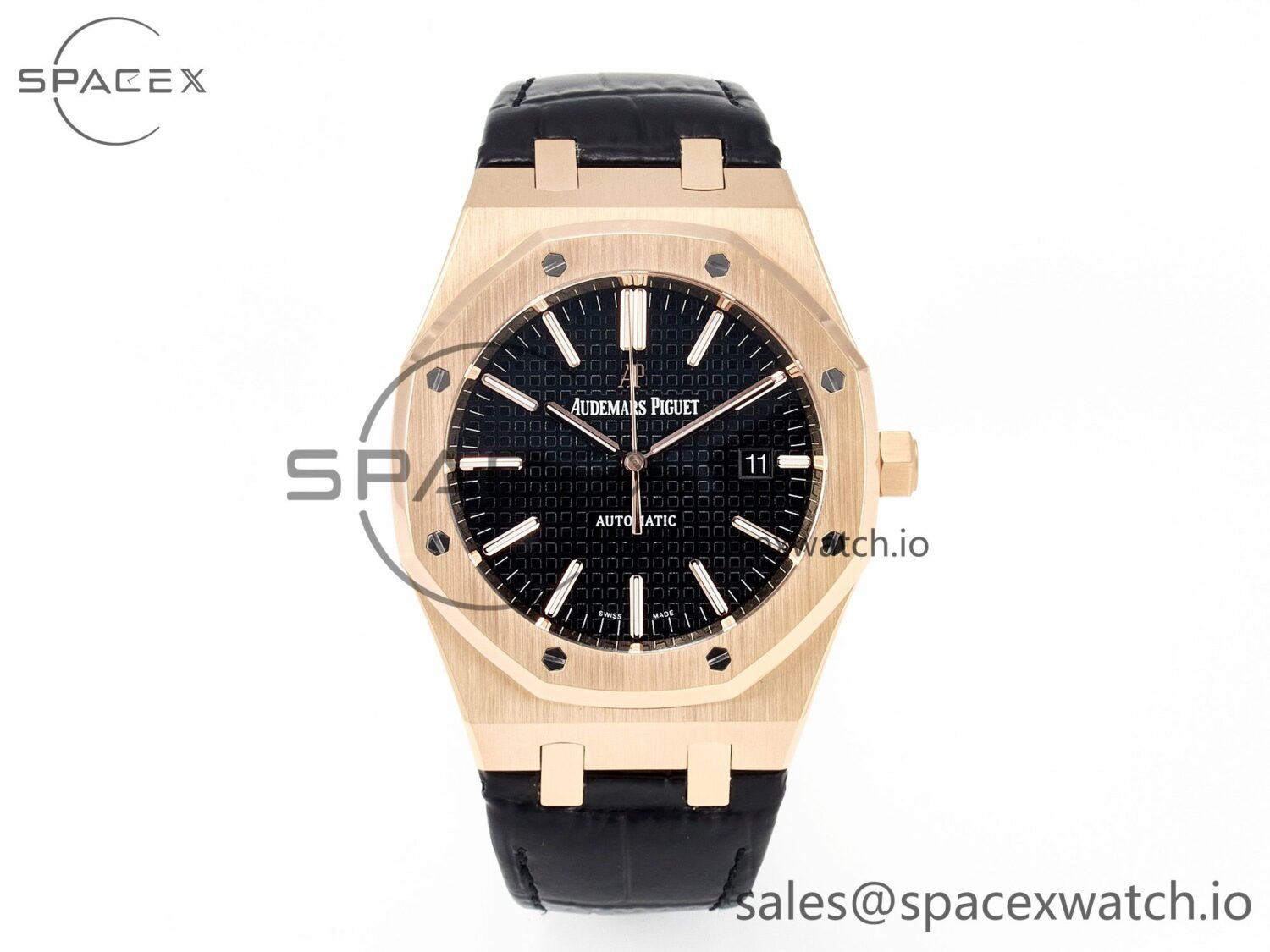 Royal Oak 41mm 15400 RG APSF reference-accurate Black Dial on Black Leather Strap SA3120 hand-finished build V4 (Gain Weight) — custom-built watch