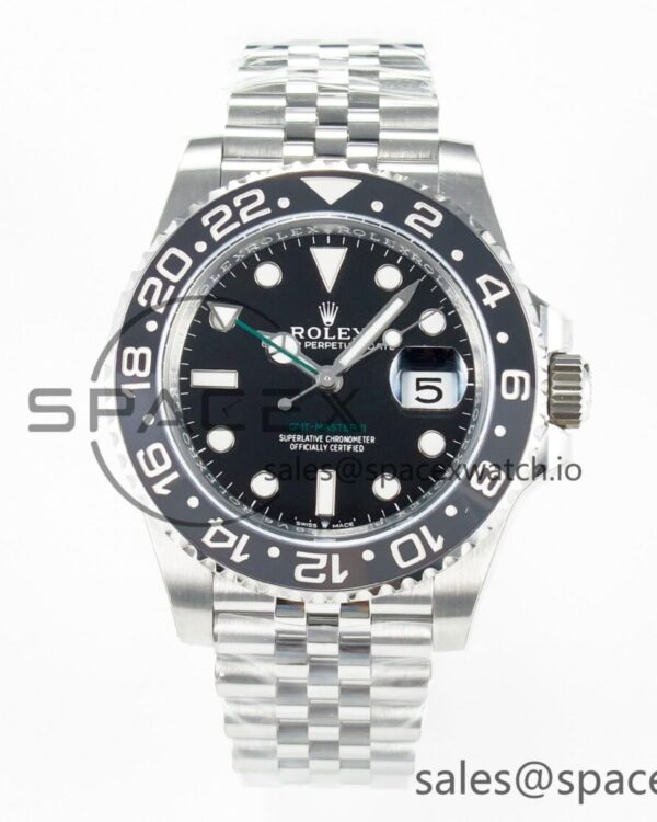 GMT-Master II 126710 GRNR Black/Gray Ceramic 904L Steel ARF reference-accurate on Jubilee Strap SH3285 — custom-built watch