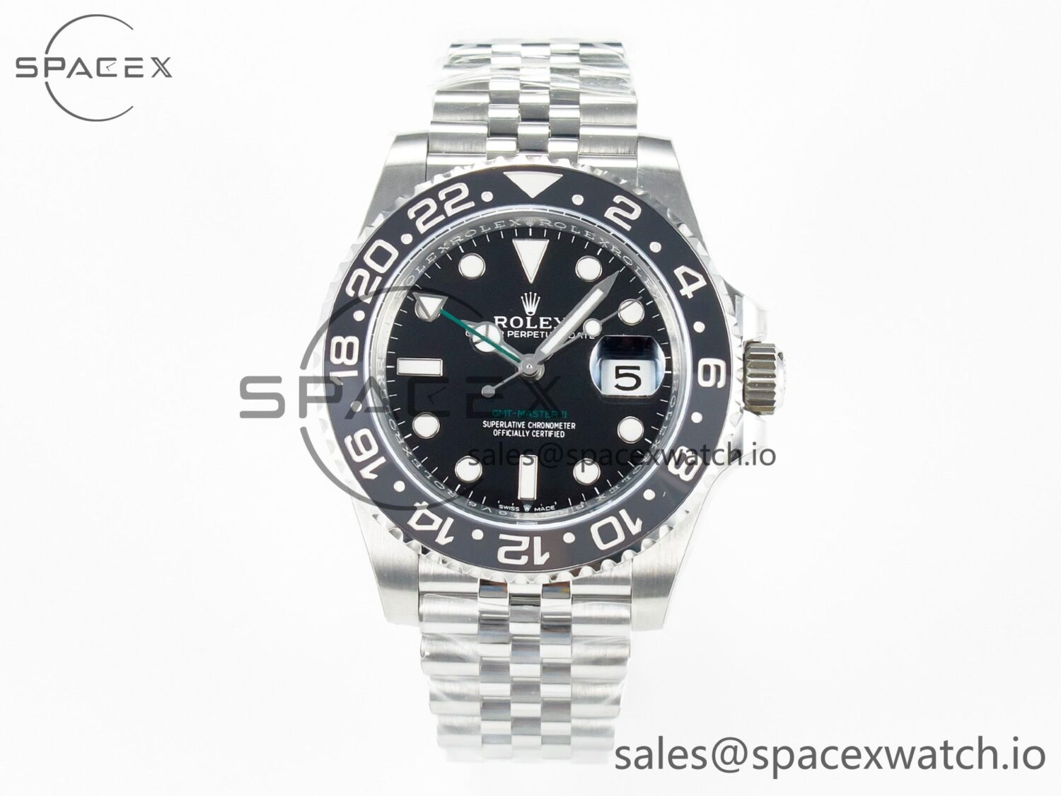 GMT-Master II 126710 GRNR Black/Gray Ceramic 904L Steel ARF reference-accurate on Jubilee Strap SH3285 — custom-built watch