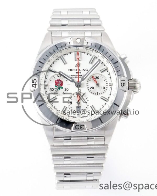Chronomat B01 England 42mm SS BLSF reference-accurate White Dial on SS Bracelet A7750 — custom-built watch