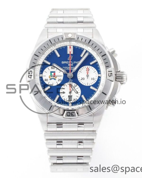 Chronomat B01 Italy 42mm SS BLSF reference-accurate Blue Dial on SS Bracelet A7750 — custom-built watch