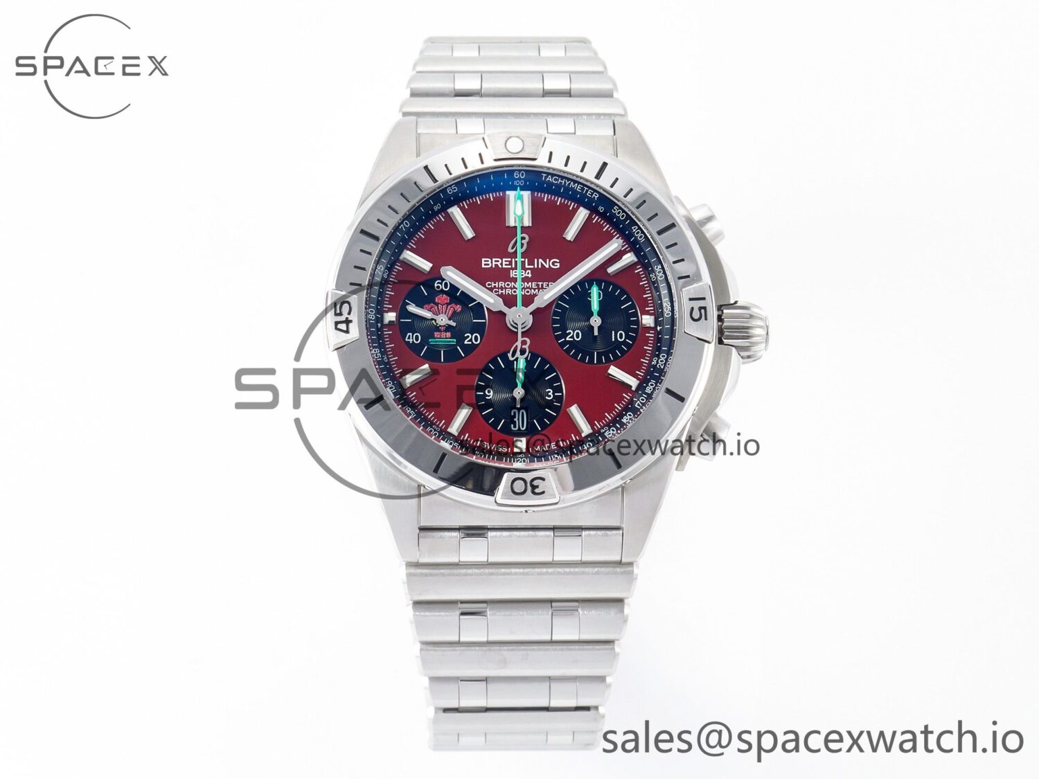 Chronomat B01 Wales 42mm SS BLSF reference-accurate Red Dial on SS Bracelet A7750 — custom-built watch