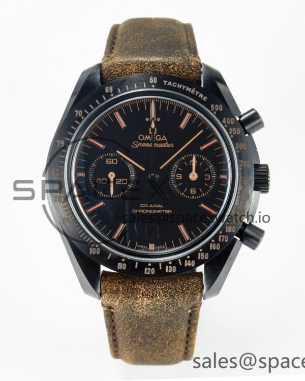 Speedmaster “Dark Side of The Moon” Real Ceramic N1F reference-accurate Vintage Black on Brown Leather Strap A9300 — custom-built watch