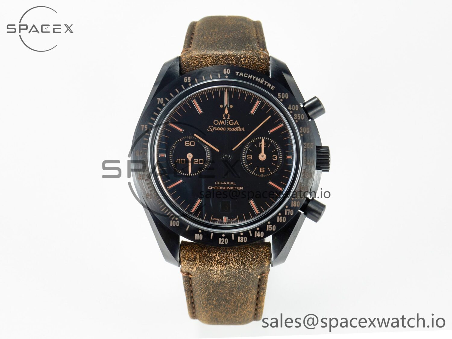 Speedmaster “Dark Side of The Moon” Real Ceramic N1F reference-accurate Vintage Black on Brown Leather Strap A9300 — custom-built watch