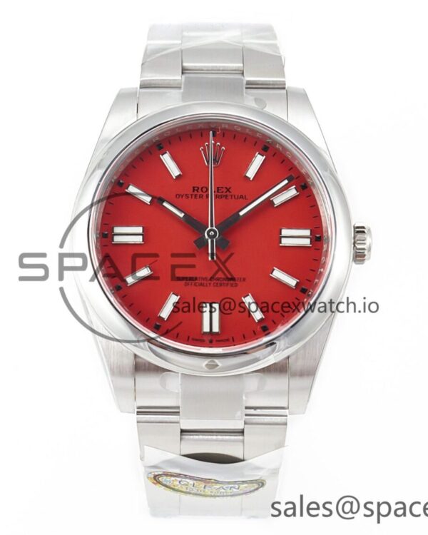 Oyster Perpetual 126000 41mm Clean reference-accurate 904L Steel Red Dial VR3230 — custom-built watch