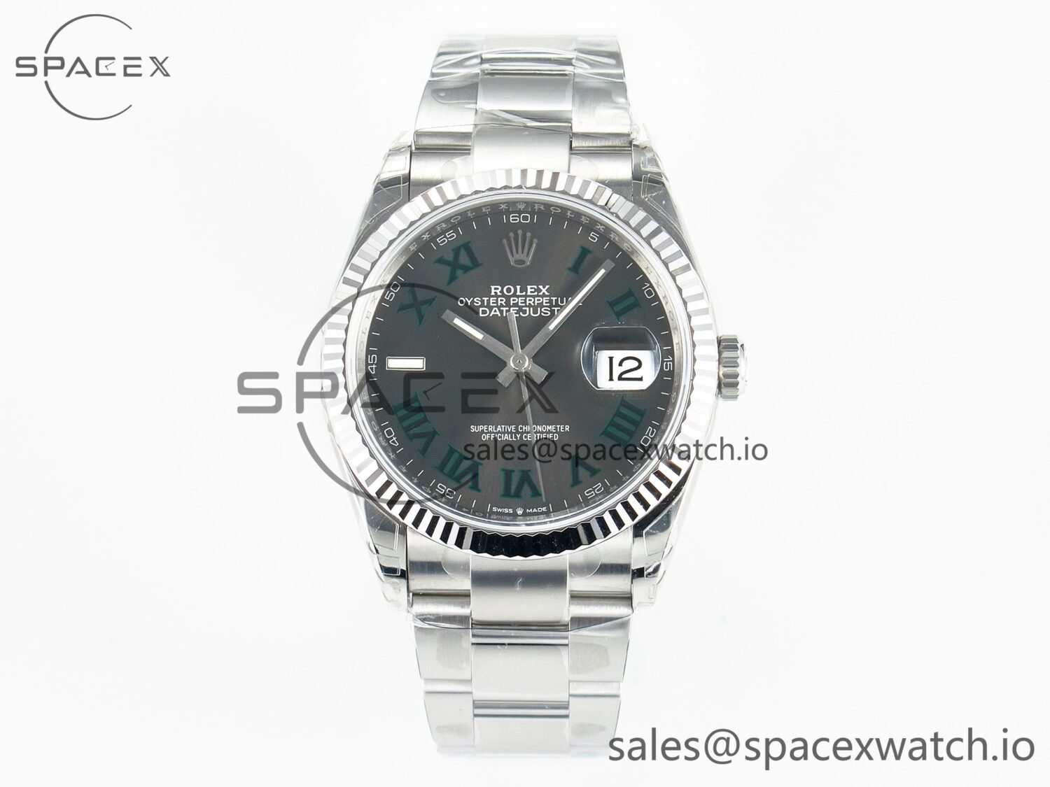 DateJust 36 SS 116234 VSF reference-accurate 904L Steel Gray Green Roman Dial on oyster Bracelet VS3235 — custom-built watch