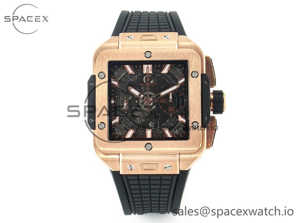 Square Bang Unico 42mm RG BBF reference-accurate Skeleton Dial on Black Rubber Strap A1280 — custom-built watch