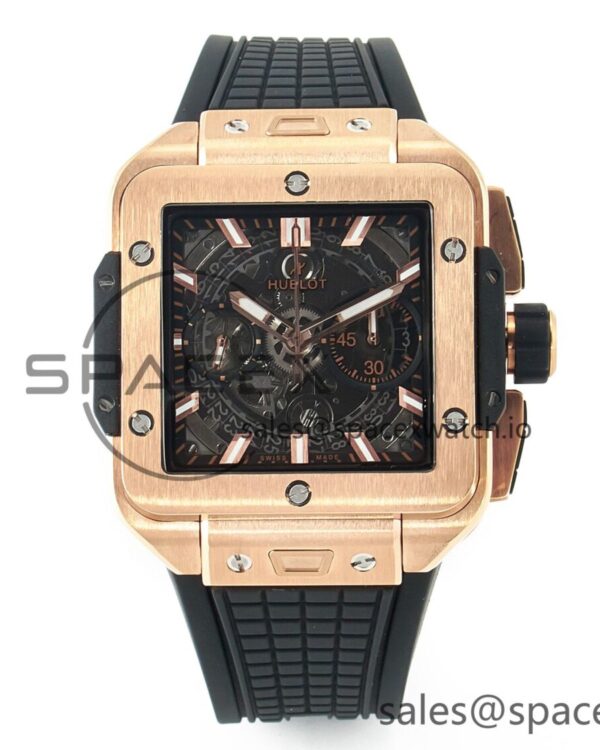 Square Bang Unico 42mm RG BBF reference-accurate Skeleton Dial on Black Rubber Strap A1280 — custom-built watch