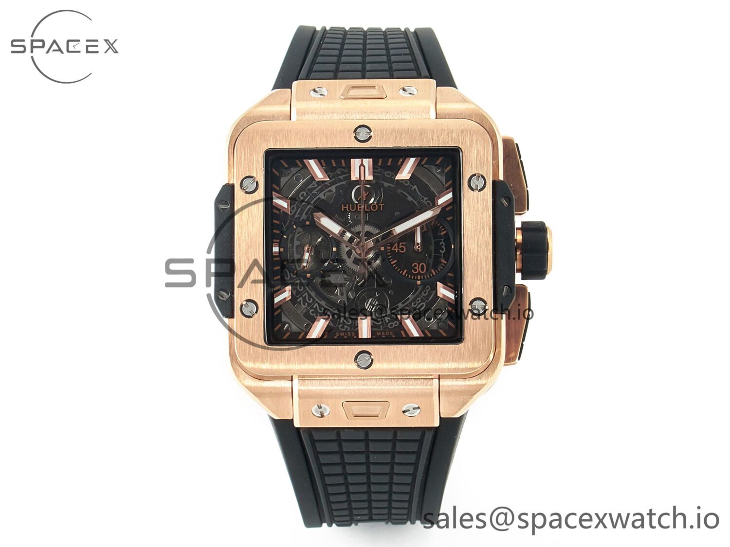 Square Bang Unico 42mm RG BBF reference-accurate Skeleton Dial on Black Rubber Strap A1280 — custom-built watch
