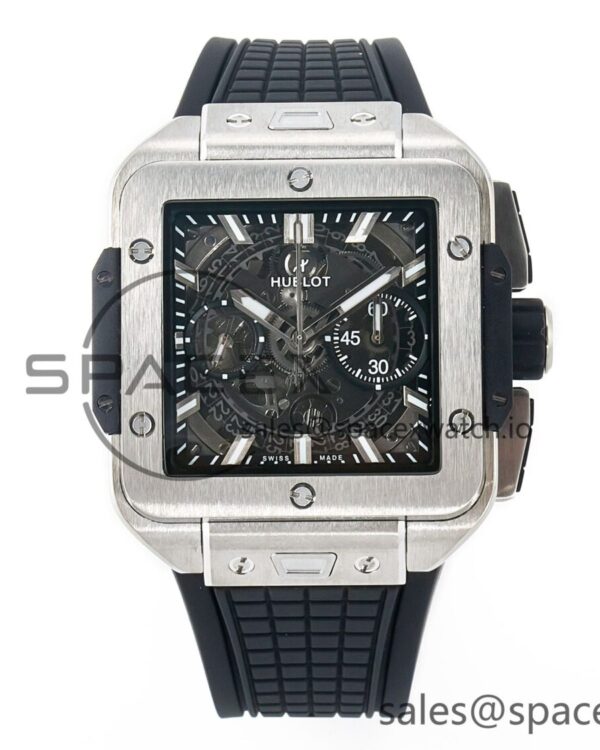 Square Bang Unico 42mm Titanium BBF reference-accurate Skeleton Dial on Black Rubber Strap A1280 — custom-built watch