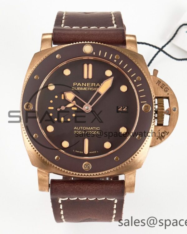 PAM968 V Bronzo VSF reference-accurate Brown Ceramic Bezel and Dial on Brown Calfskin Strap P.9010 build — custom-built watch