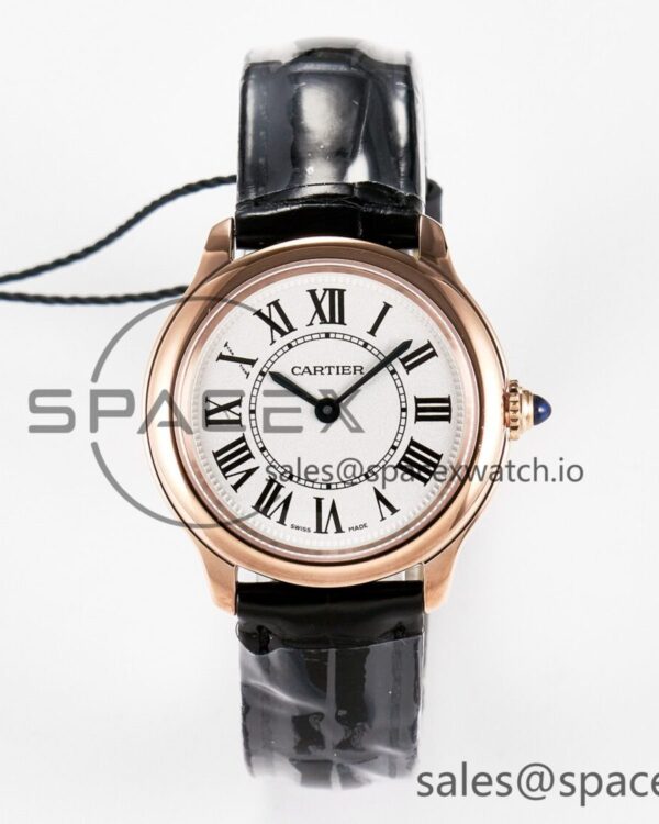 Ronde De Cartier 29mm RG DRF reference-accurate Sandblasted Silver-Plated White Dial on Black Leather Strap Ronda Quartz — custom-built watch