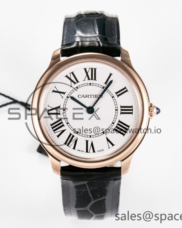 Ronde De Cartier 36mm RG DRF reference-accurate Sandblasted Silver-Plated White Dial on Black Leather Strap Ronda Quartz — custom-built watch