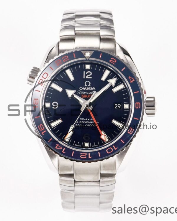 Planet Ocean 600M Co-Axial GMT 43.5mm VSF reference-accurate Blue Dial Blue Ceramic Bezel on SS Bracelet A8605 hand-finished build — custom-built watch