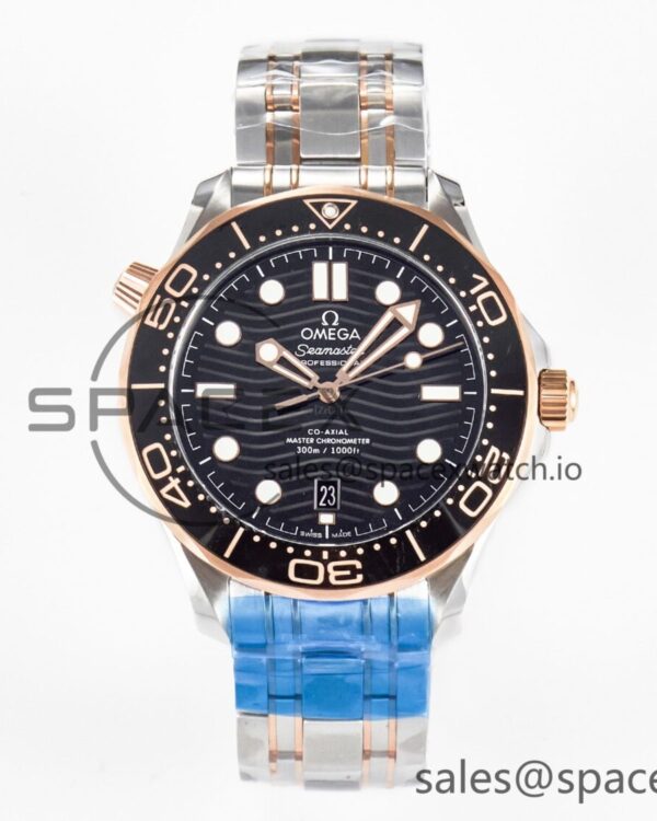 2018 Seamaster Diver 300M SS/RG VSF reference-accurate RG Bezel Black Dial on SS/RG Bracelet A8800 — custom-built watch