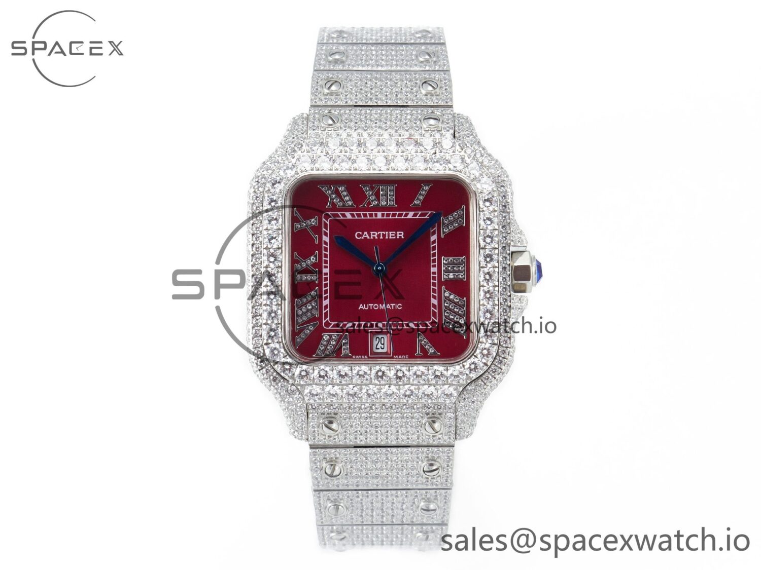 Santos De 40mm TWF reference-accurate Red Dial SS/SS Dia/Rmn A2824 — custom-built watch