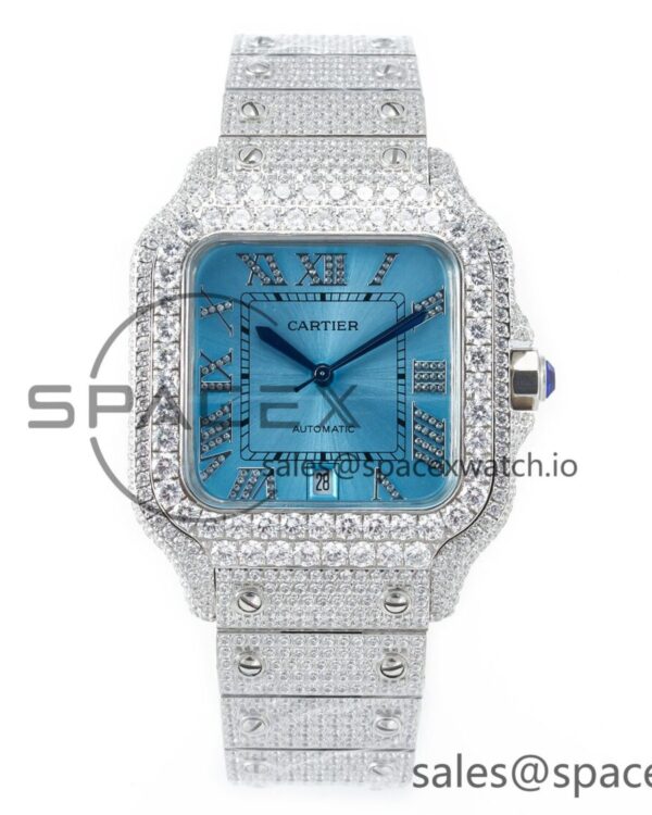 Santos De 40mm TWF reference-accurate Blue Dial SS/SS Dia/Rmn A2824 — custom-built watch