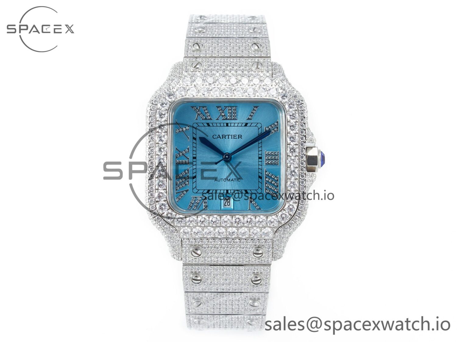 Santos De 40mm TWF reference-accurate Blue Dial SS/SS Dia/Rmn A2824 — custom-built watch