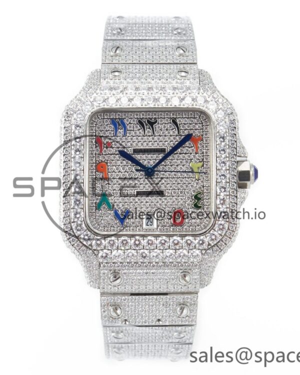 Santos De 40mm TWF reference-accurate Rainbow Diamond Dial SS/SS A2824 — custom-built watch