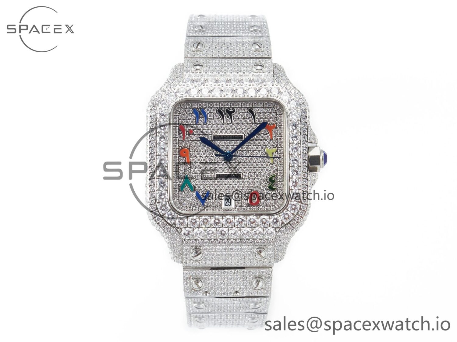 Santos De 40mm TWF reference-accurate Rainbow Diamond Dial SS/SS A2824 — custom-built watch
