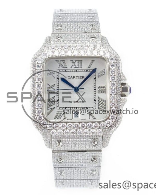 Santos De 40mm TWF reference-accurate White Dial SS/SS Dia/Rmn A2824 — custom-built watch