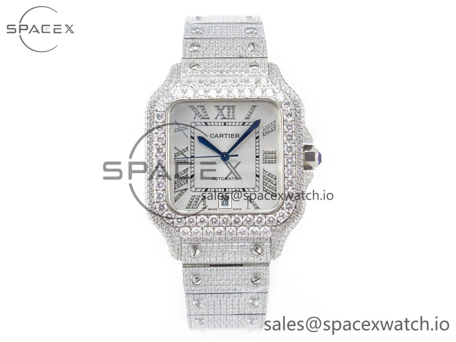 Santos De 40mm TWF reference-accurate White Dial SS/SS Dia/Rmn A2824 — custom-built watch