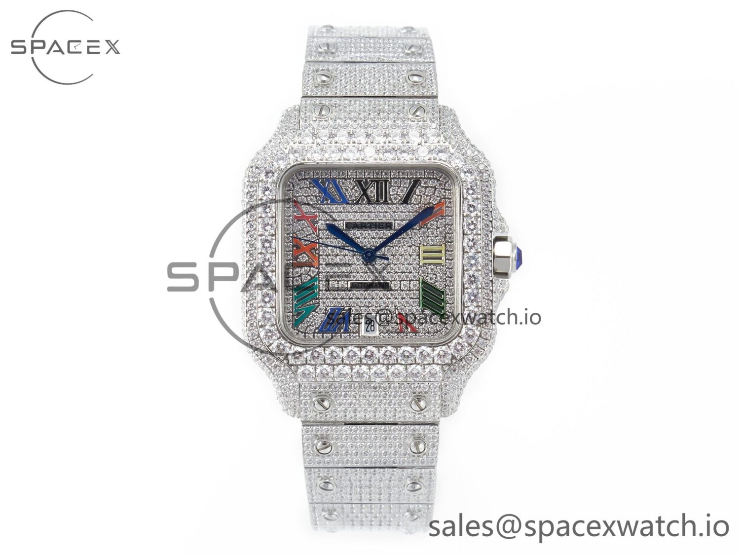 Santos De 40mm TWF reference-accurate Diamond Dial SS/SS Dia/Rmn A2824 — custom-built watch