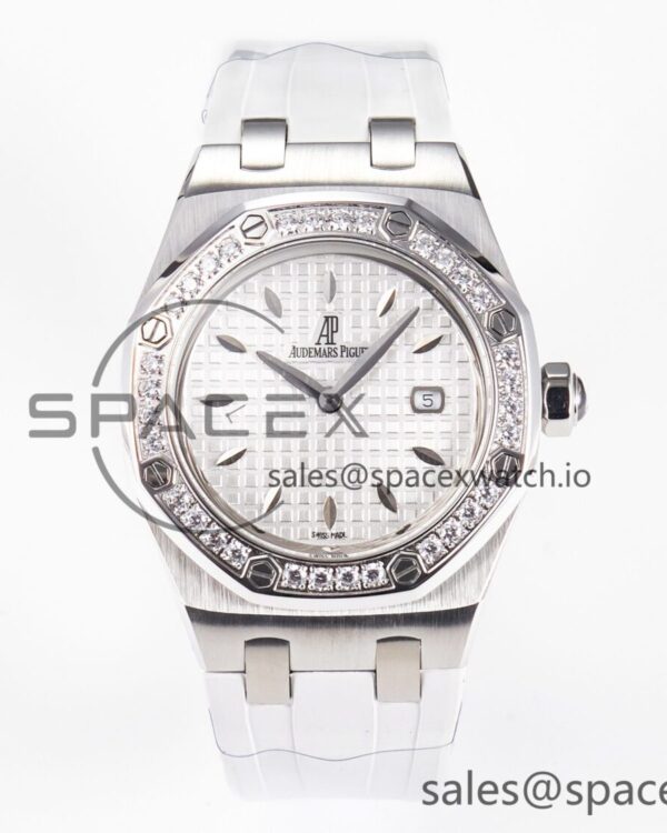 Royal Oak Offshore Ladies 33mm SS DRF Best Edition White Dial Diamonds Bezel on White Rubber Strap ETA Quartz — custom-built watch