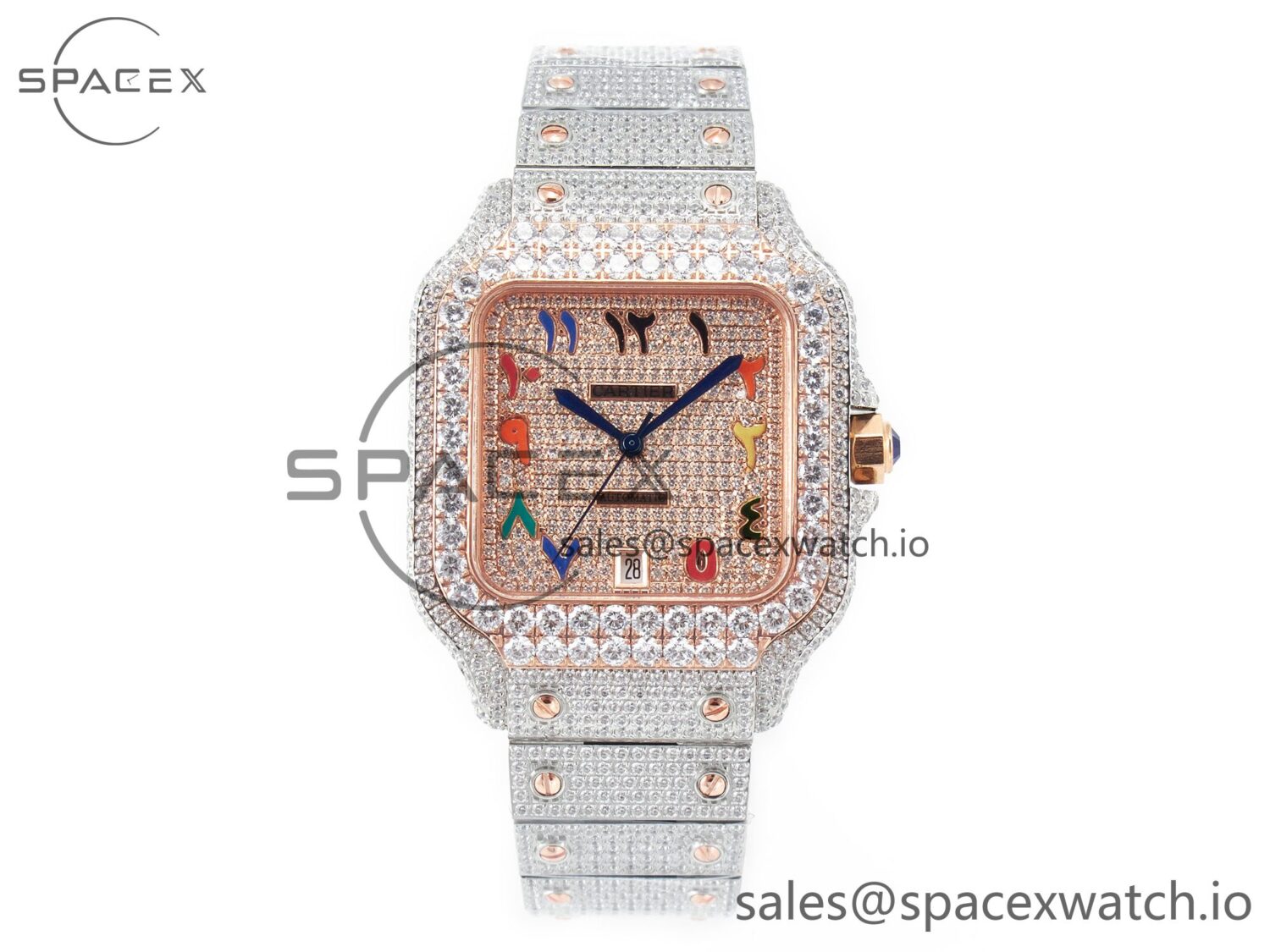 Santos De 40mm TWF reference-accurate RG Diamond Dial SS/RG A2824 — custom-built watch