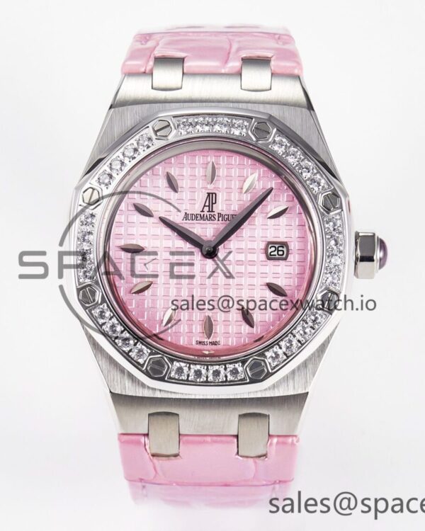 Royal Oak Offshore Ladies 33mm SS DRF Best Edition Pink Dial Diamonds Bezel on Pink Leather Strap ETA Quartz — custom-built watch