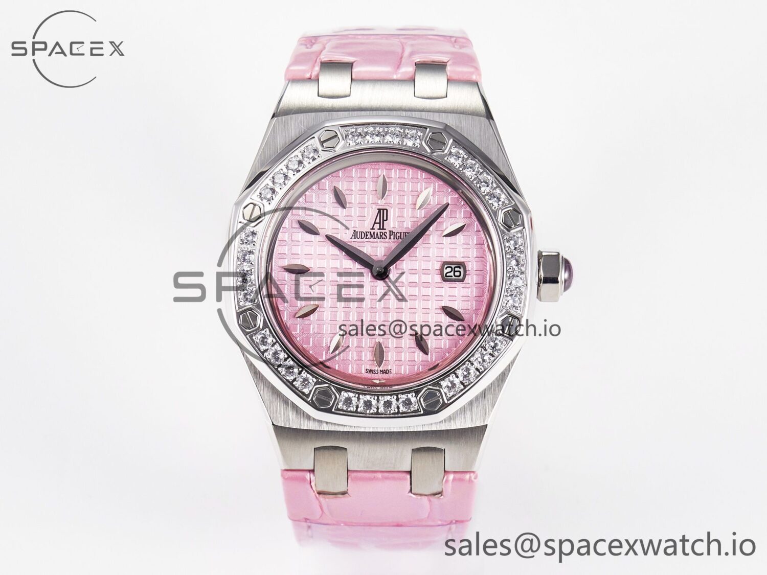 Royal Oak Offshore Ladies 33mm SS DRF Best Edition Pink Dial Diamonds Bezel on Pink Leather Strap ETA Quartz — custom-built watch