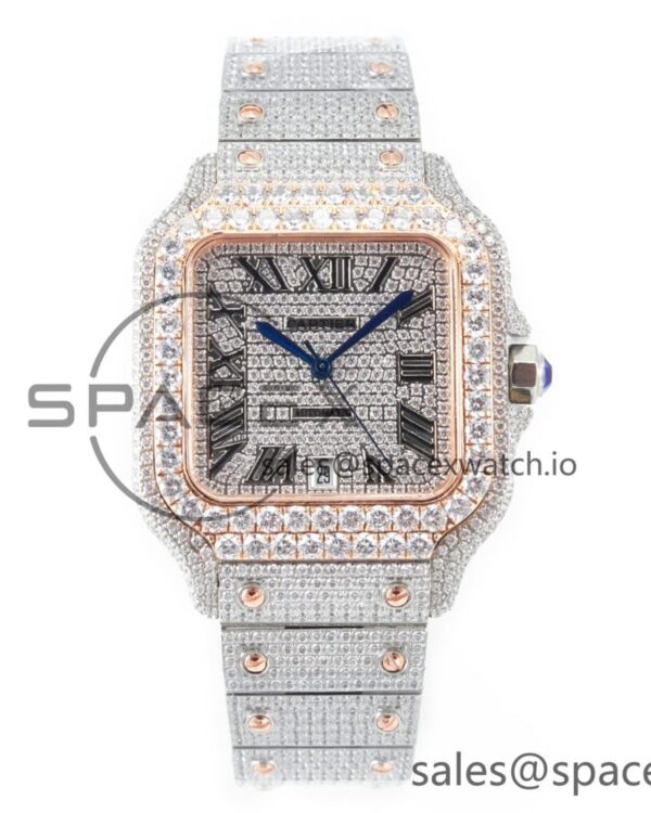 Santos De 40mm TWF reference-accurate Diamond Dial SS/RG Dia/Rmn A2824 — custom-built watch