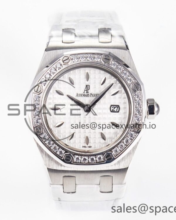 Royal Oak Offshore Ladies 33mm SS DRF Best Edition White Dial Diamonds Bezel on White Rubber Strap ETA Quartz — custom-built watch